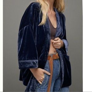 Anthropologie Velvet Open-Front Jacket in Deep Navy